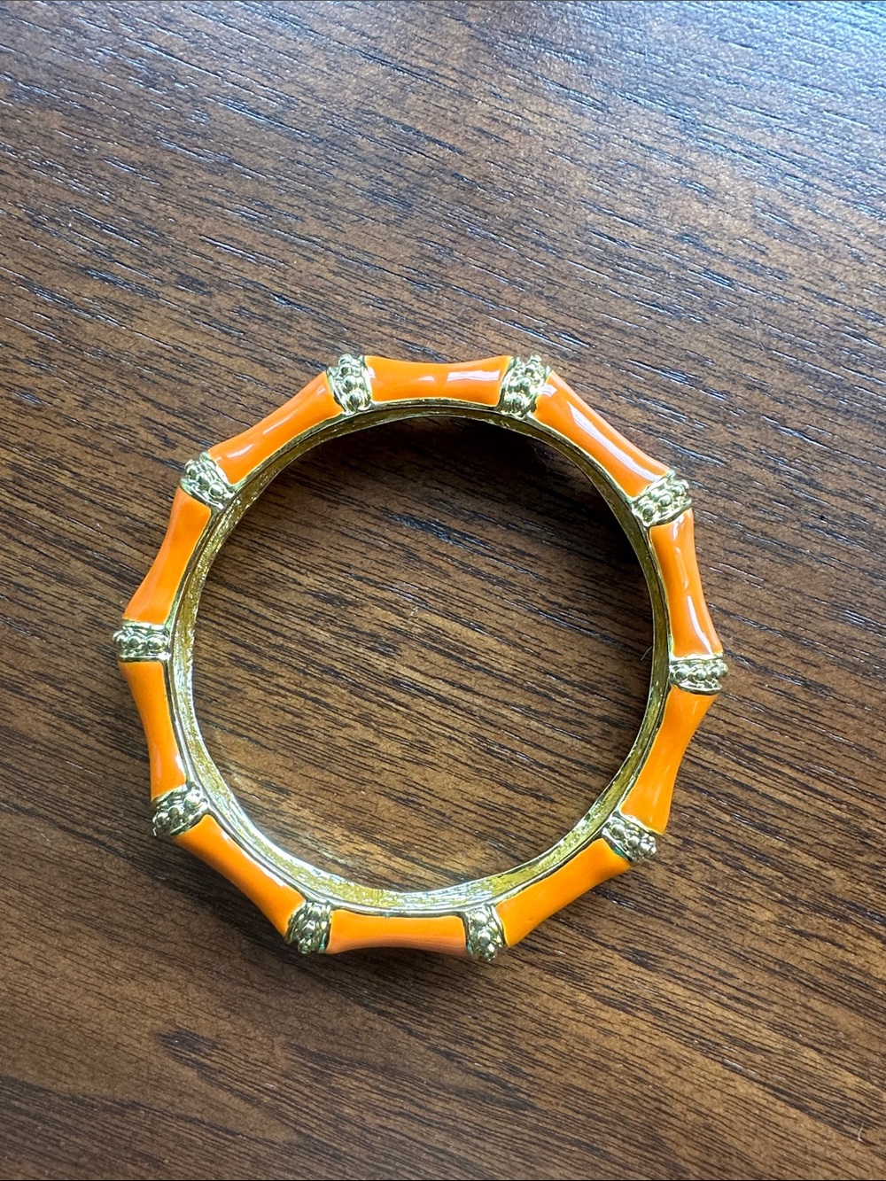Kenneth Jay Lane Gold-Tone Orange Enamel Bamboo-Style Bangle Bracelet